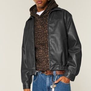 Hollister Black Leather Bomber Jacket